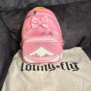 NWT Loungefly Pink Backpack Dress Making peek a boo Cinderella and Mice Gus Gus